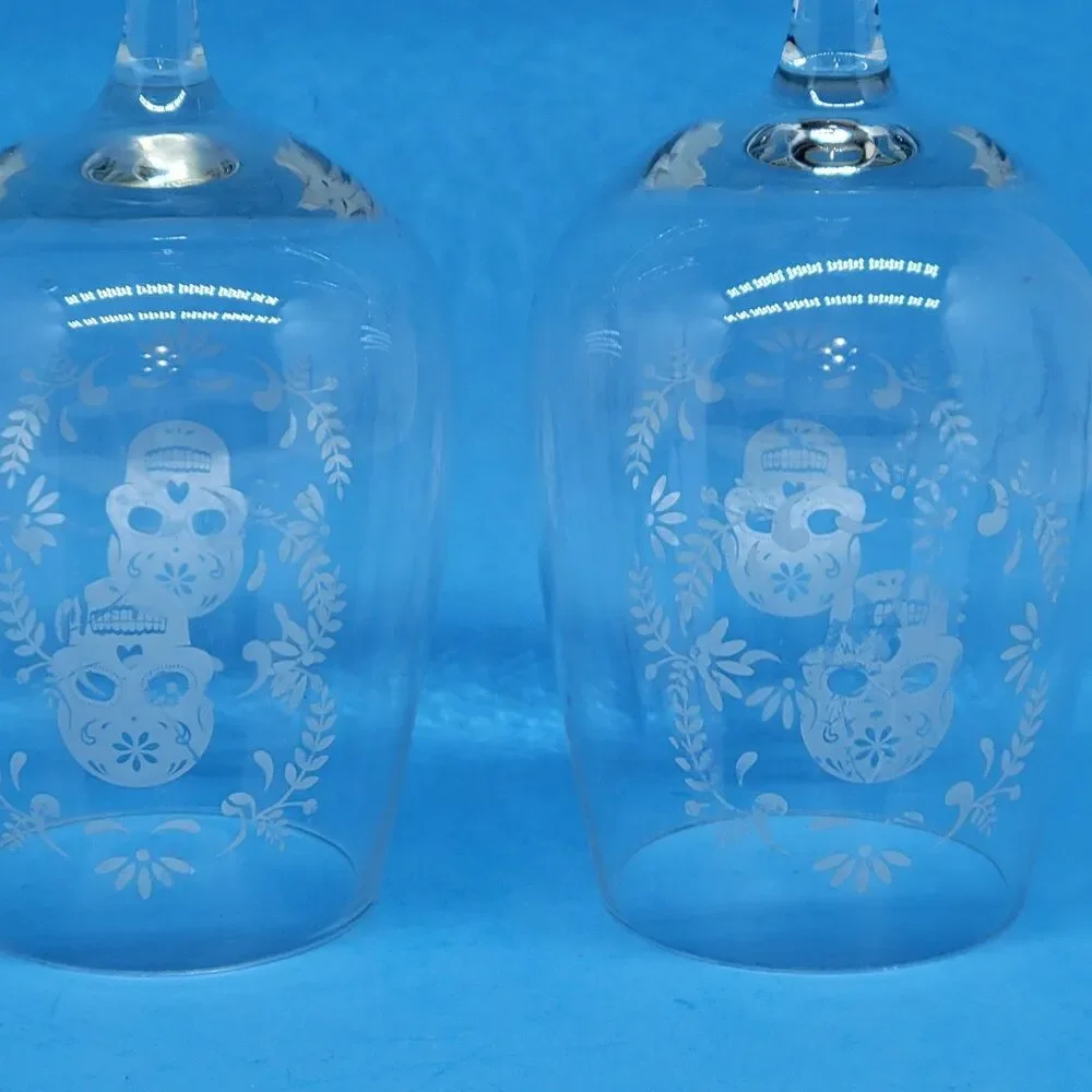 Sugar Skull Day Of The Dead Set Of 2 Clear With White Skull 9